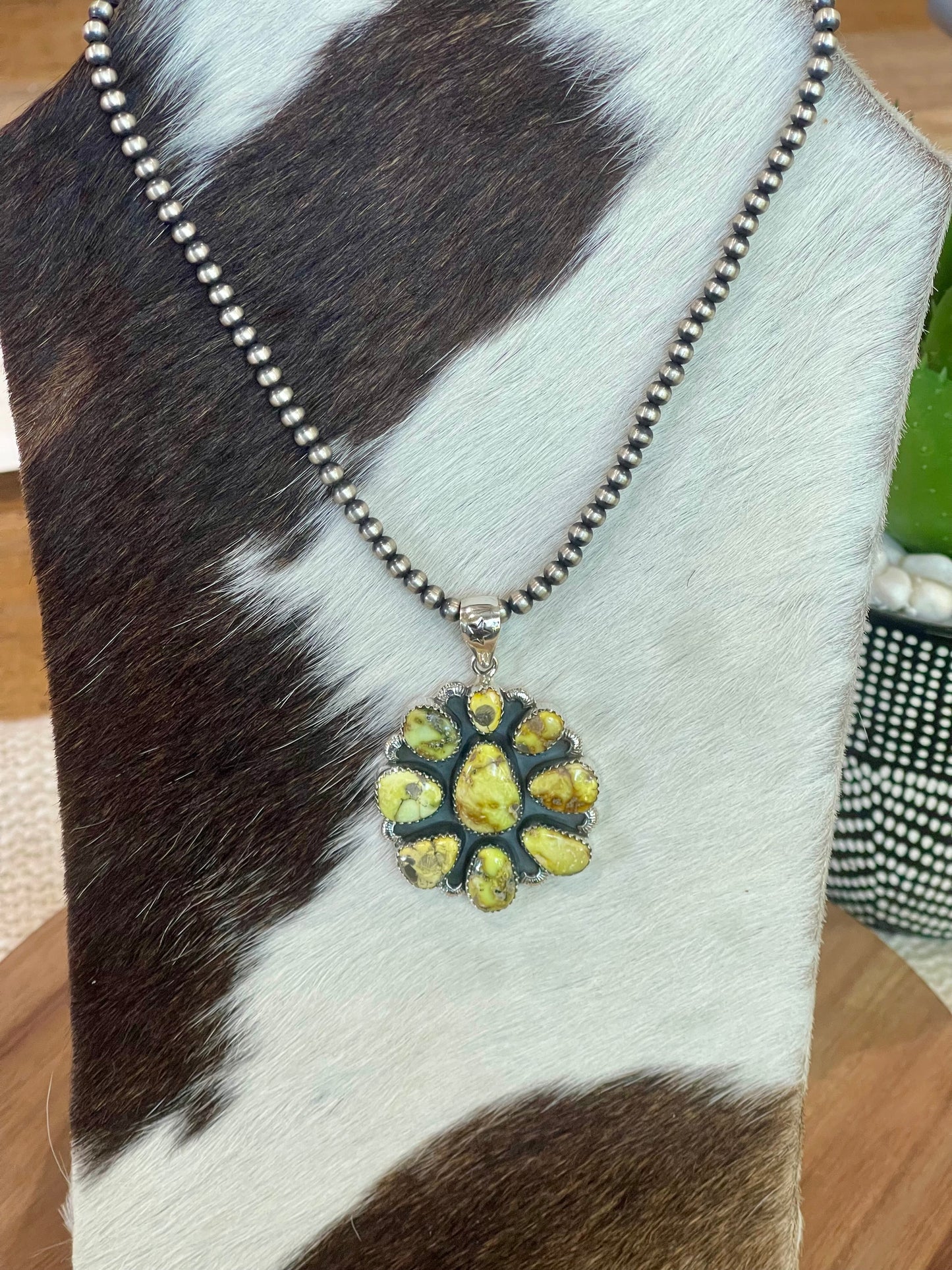 Handmade Sterling Silver & Palomino Cluster Pendant