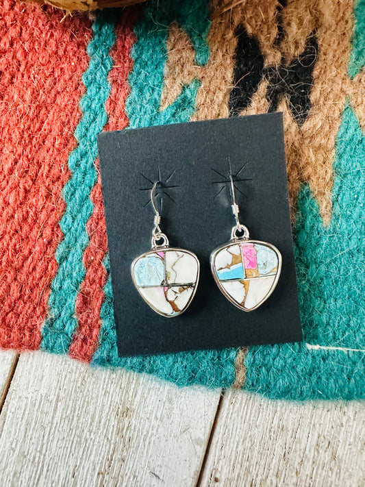Handcrafted Cotton Candy and Sterling Silver Inlay Dangle Earrings
