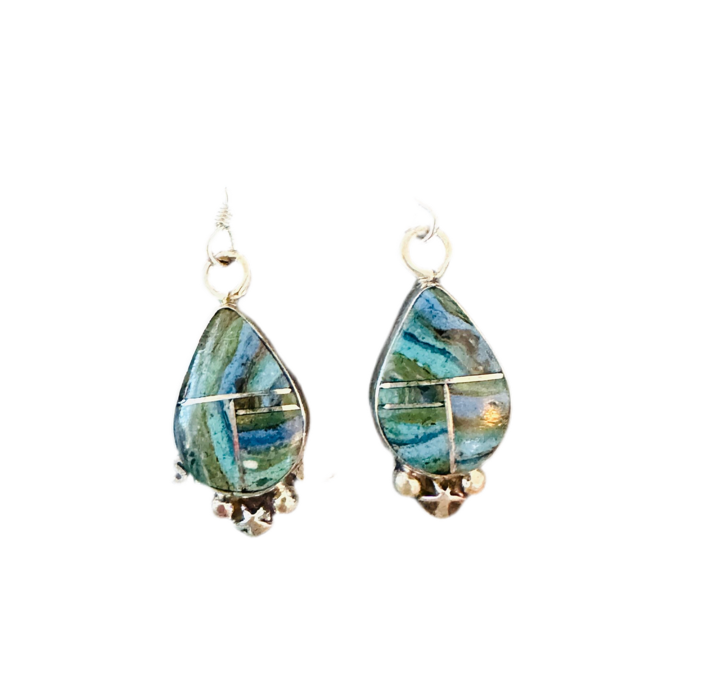 Handcrafted Rainbow Calsilica & Sterling Silver Inlay Dangle Earrings