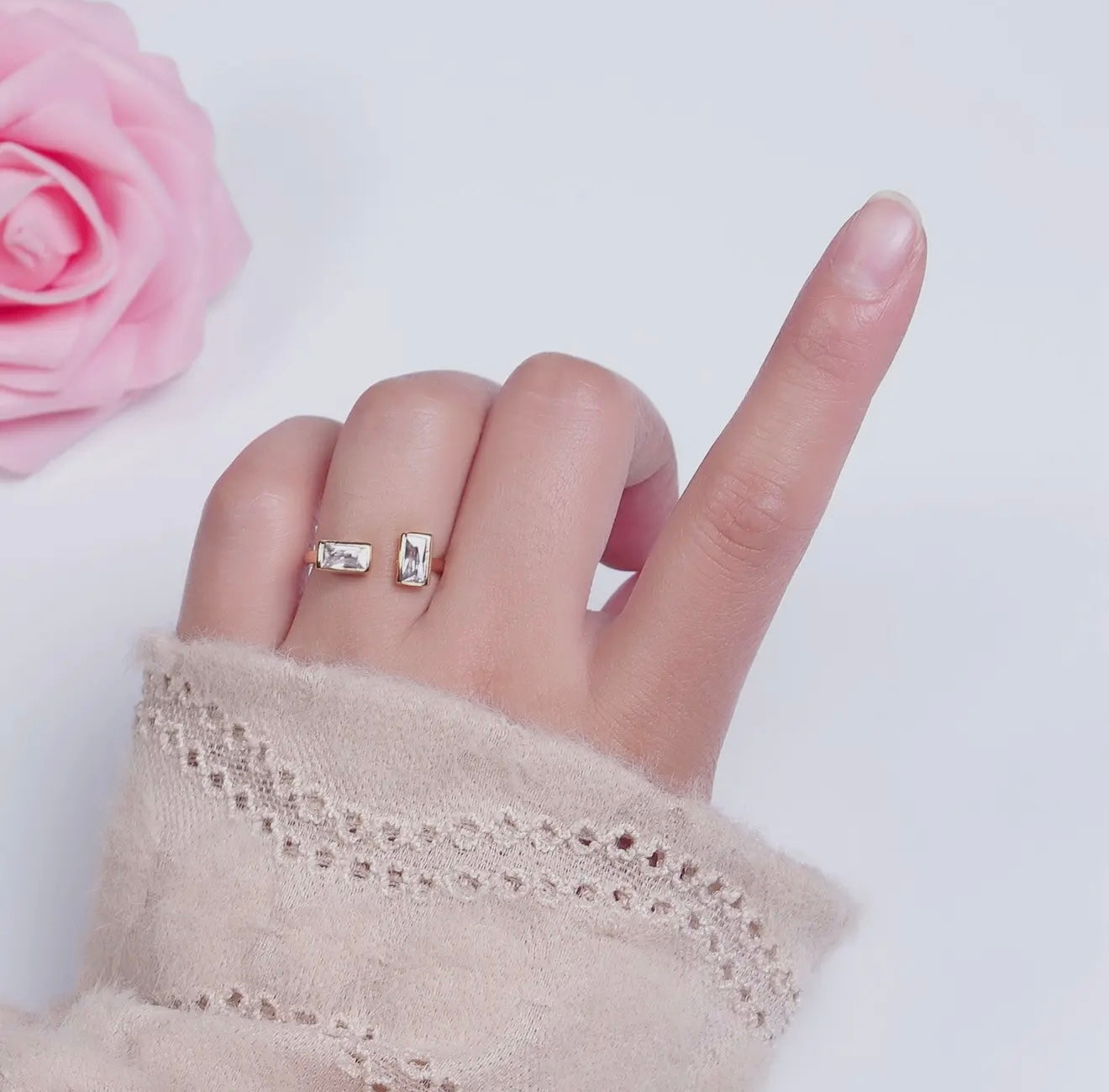 “The Golden Collection” Handmade Gold Plated 2 Stone CZ Adjustable Ring