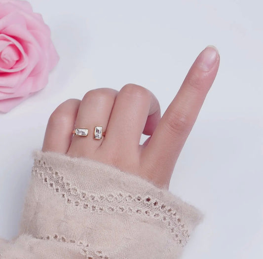 “The Golden Collection” Handmade Gold Plated 2 Stone CZ Adjustable Ring
