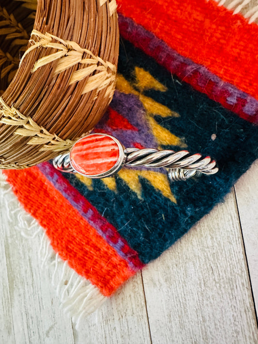 Handcrafted Twisted Sterling Silver & Orange Spiny Cuff Bracelet