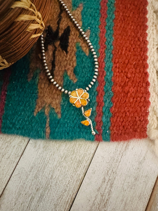 Handcrafted Yellow Opal & Sterling Silver Inlay Flower Pendant