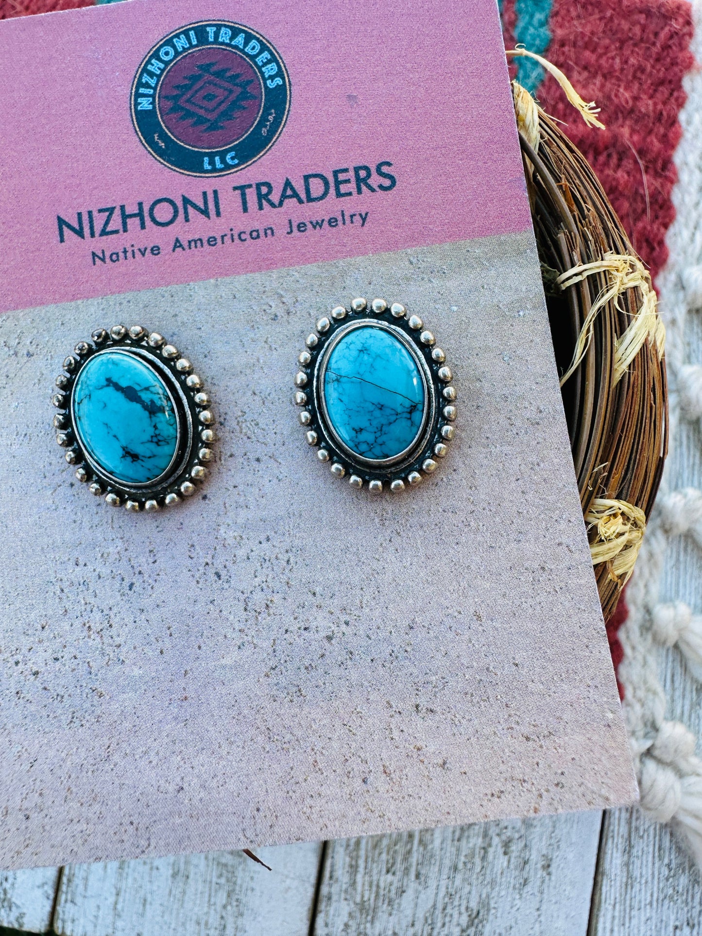 Handcrafted Old Pawn Sterling Silver & Turquoise Post Earrings
