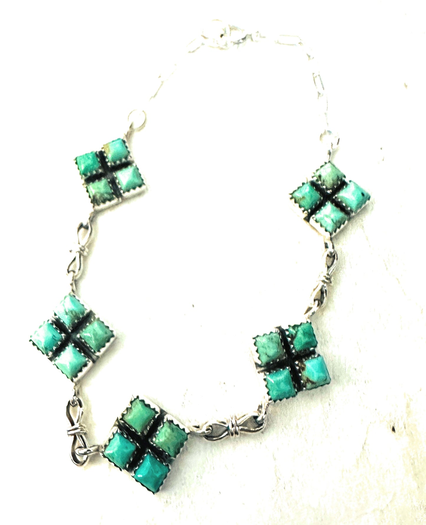 Handcrafted Turquoise & Sterling Silver Link Bracelet by Julia Etsitty
