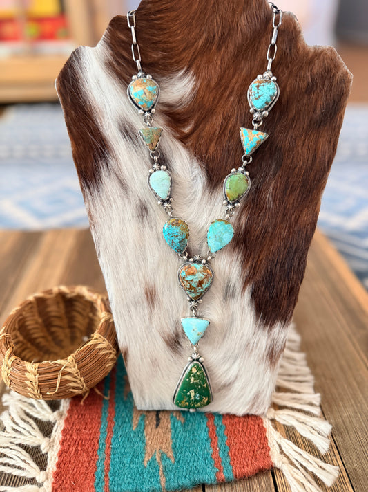 Handcrafted Multi Turquoise & Sterling Silver Lariat Necklace by Bobby Johnson