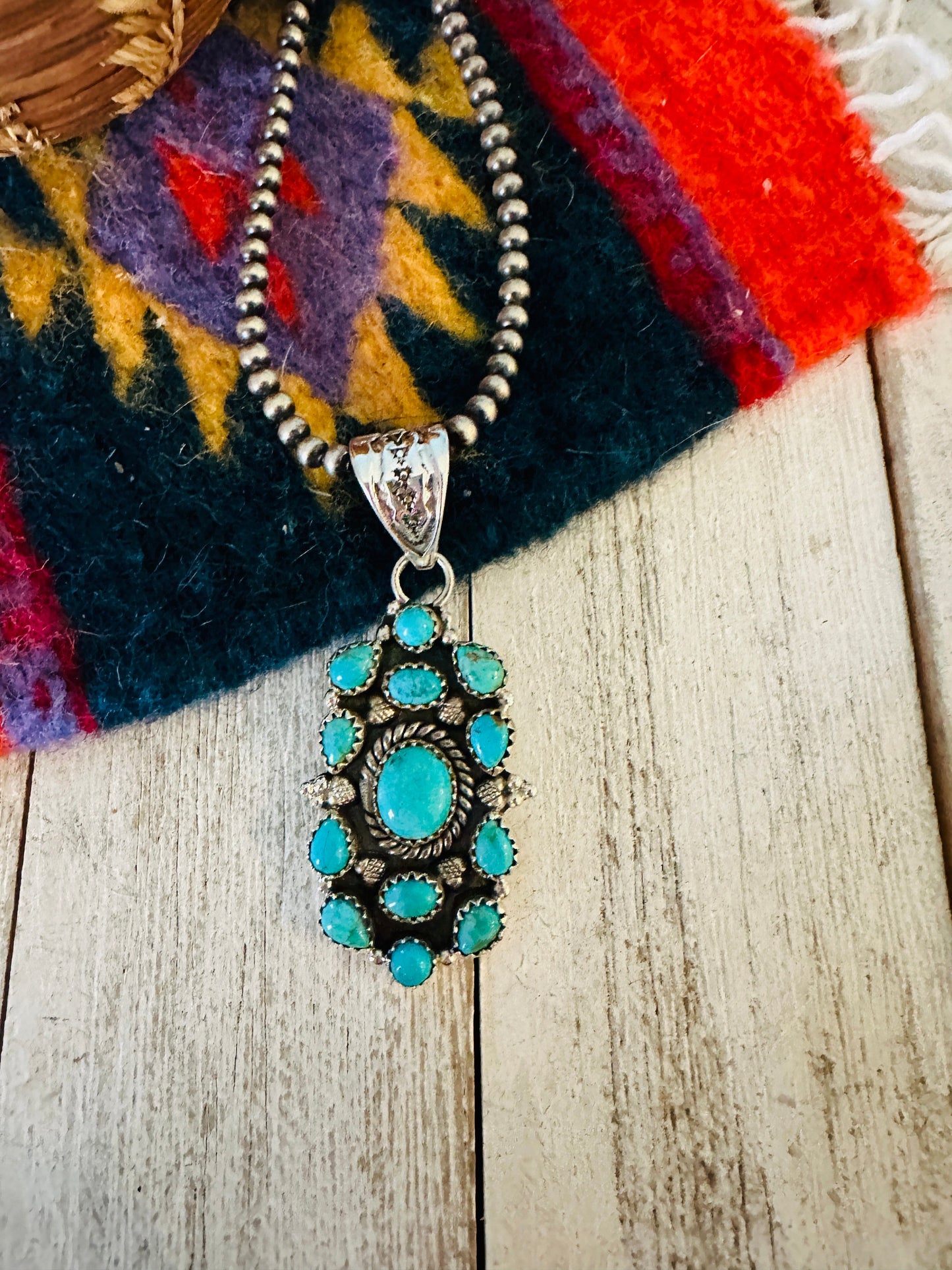 Handmade Sterling Silver & Turquoise Cluster Pendant