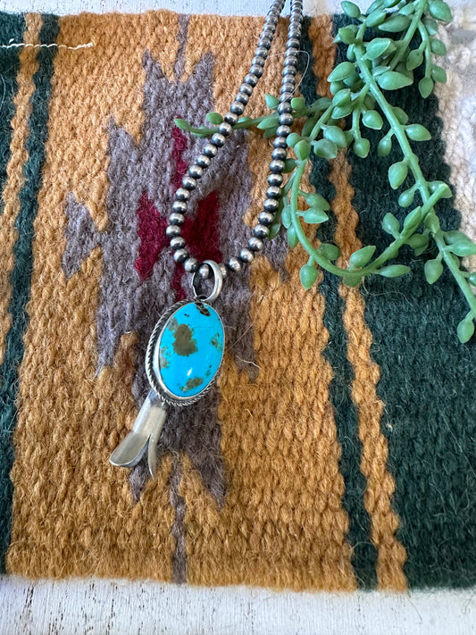 Handcrafted Sterling Silver & Turquoise Blossom Pendant Signed