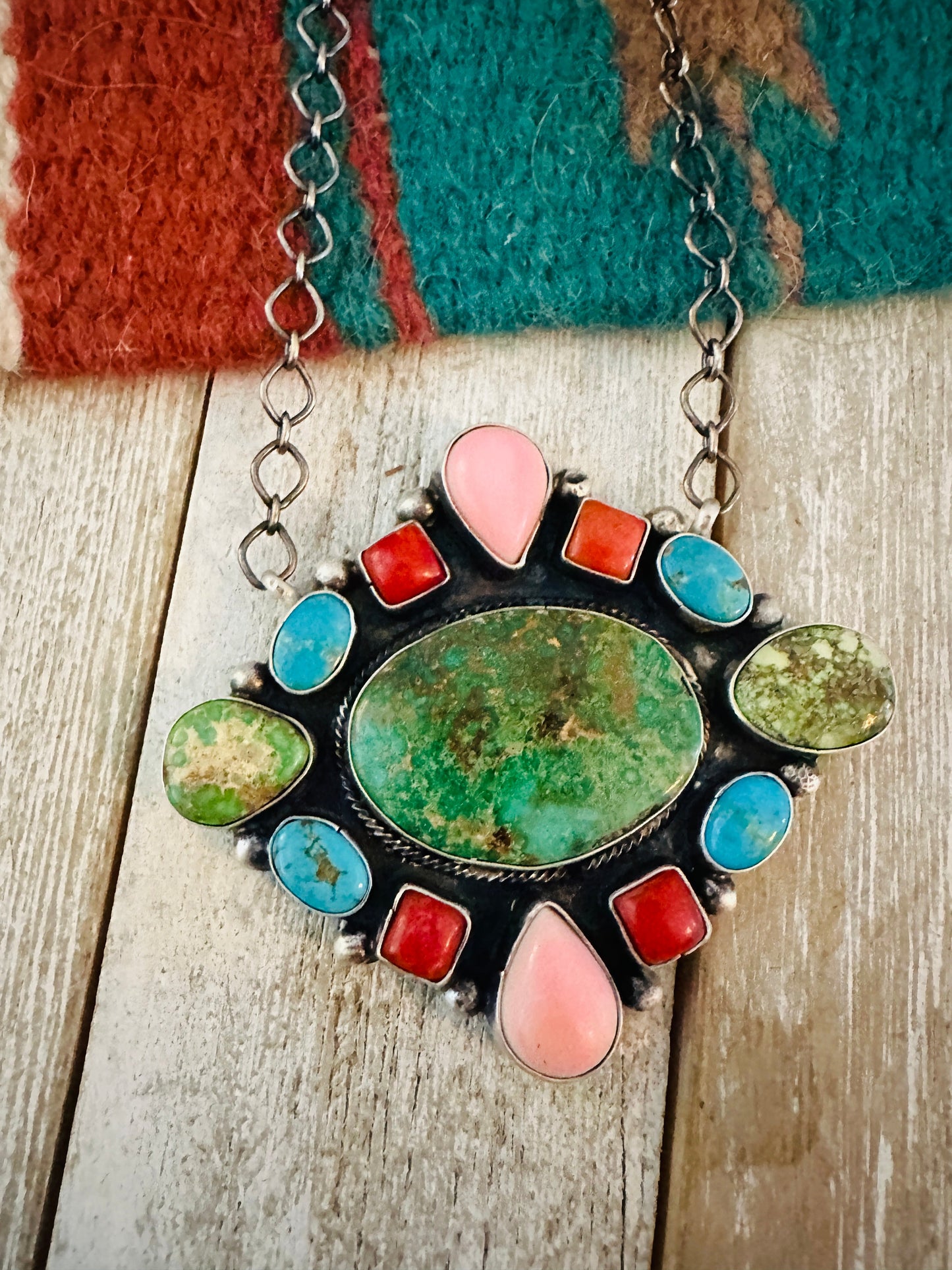 Handcrafted Sterling Silver & Multi Stone Cluster Necklace