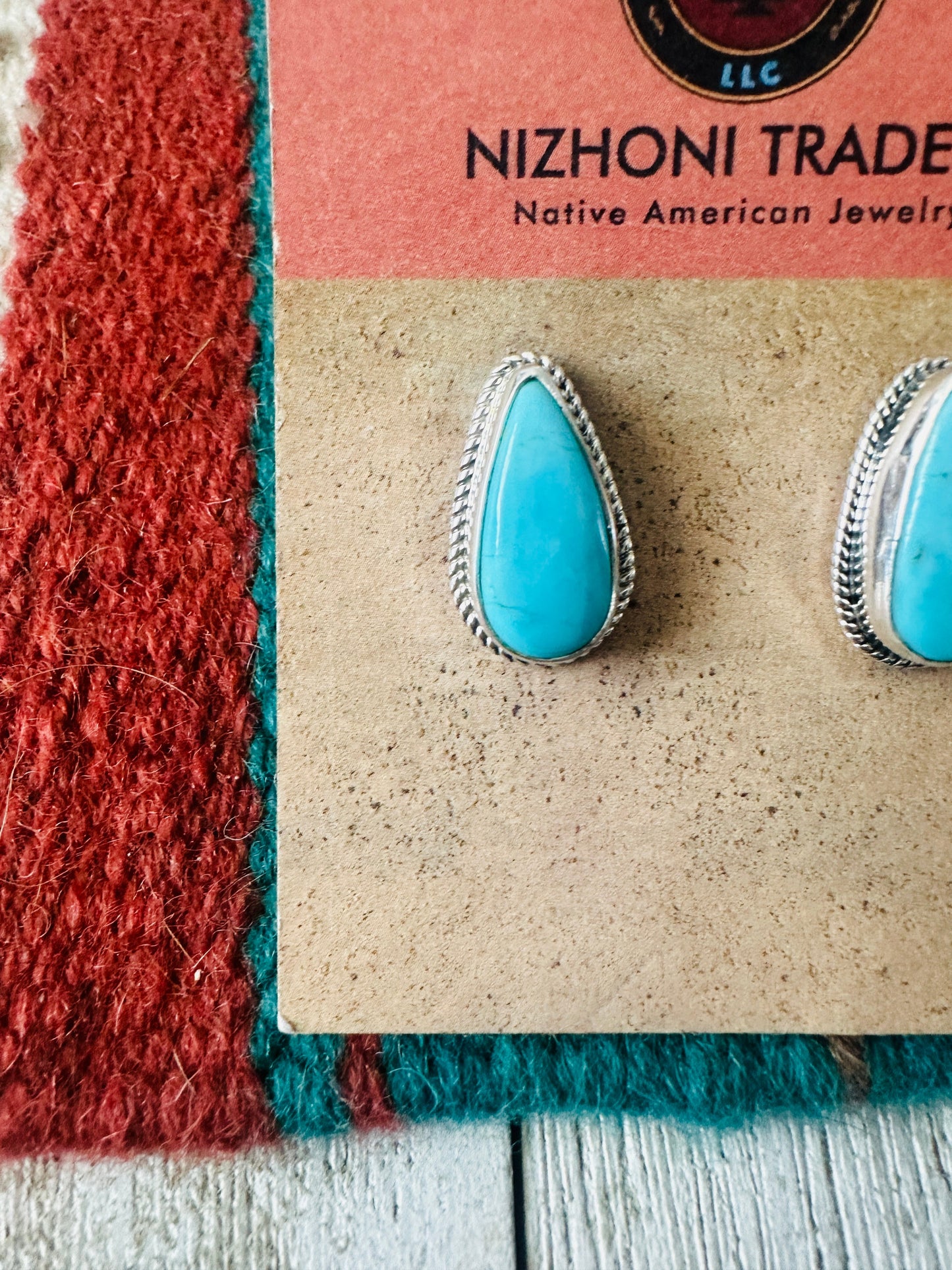 Handcrafted Turquoise & Sterling Silver Teardrop Post Earrings