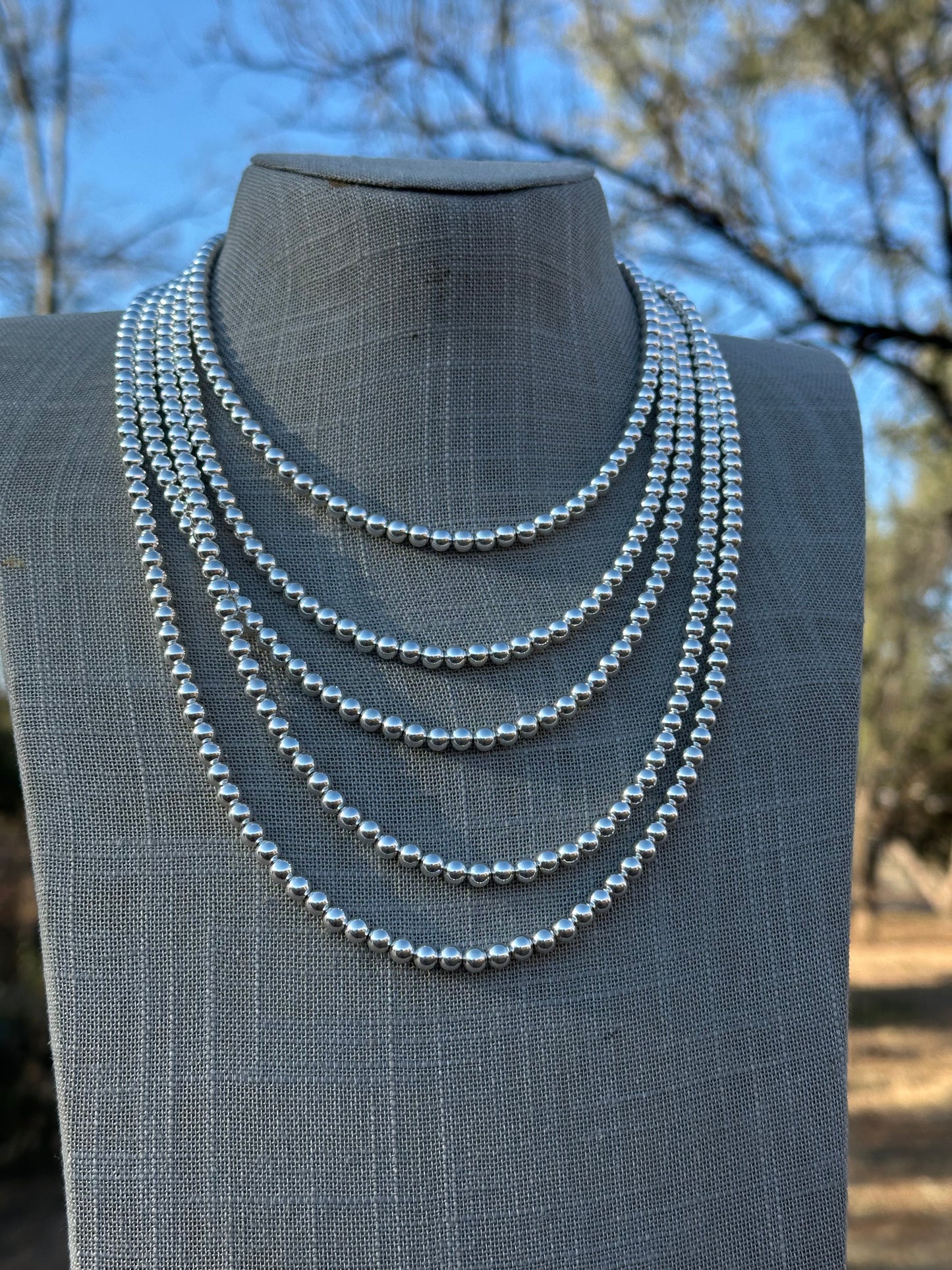 Handcrafted Sterling Silver Elegant Pearl Style Beaded Necklace 8mm