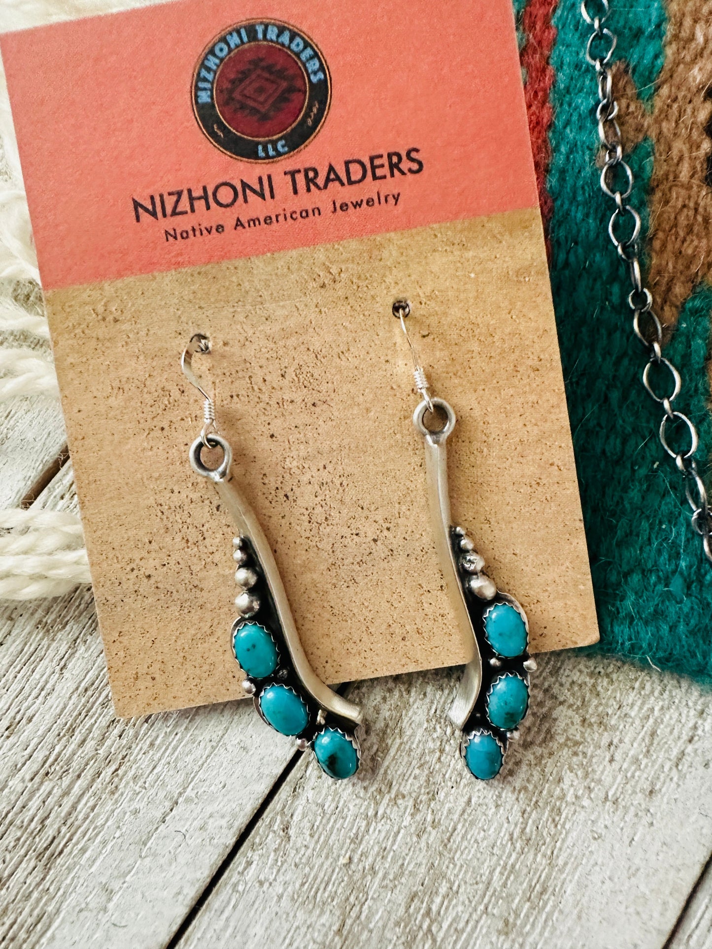 Handcrafted Sterling Silver & Turquoise Cluster Necklace and Earring Set