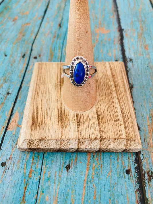 Handcrafted Sterling Silver & Lapis Ring Size 7.5