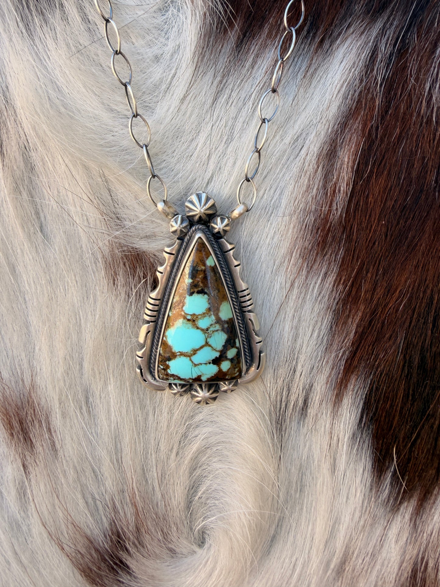 Handcrafted Number 8 Turquoise & Sterling Silver Necklace by Daniel Benally