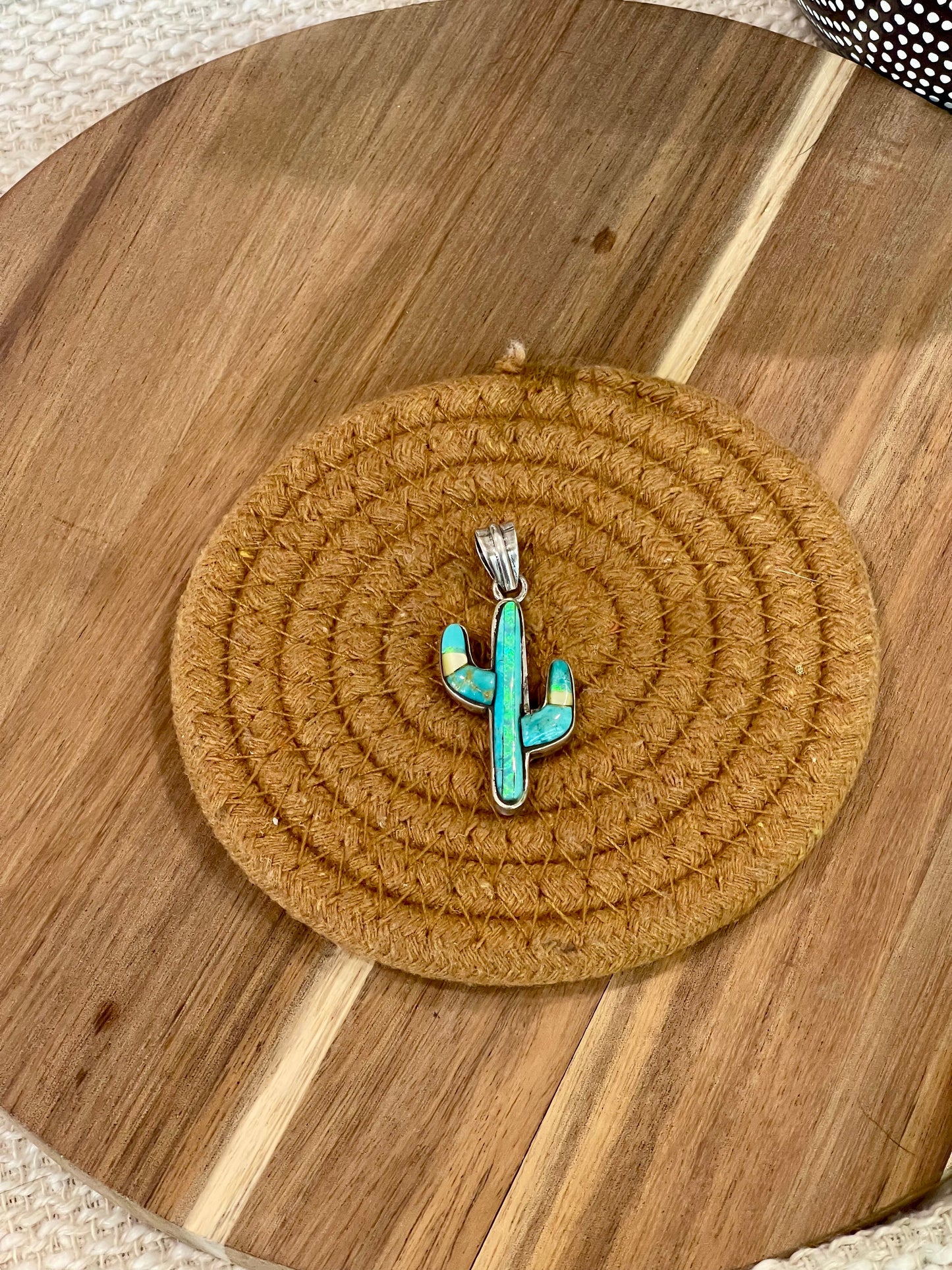 Handmade Sterling Silver & Multi Stone Cactus Pendant