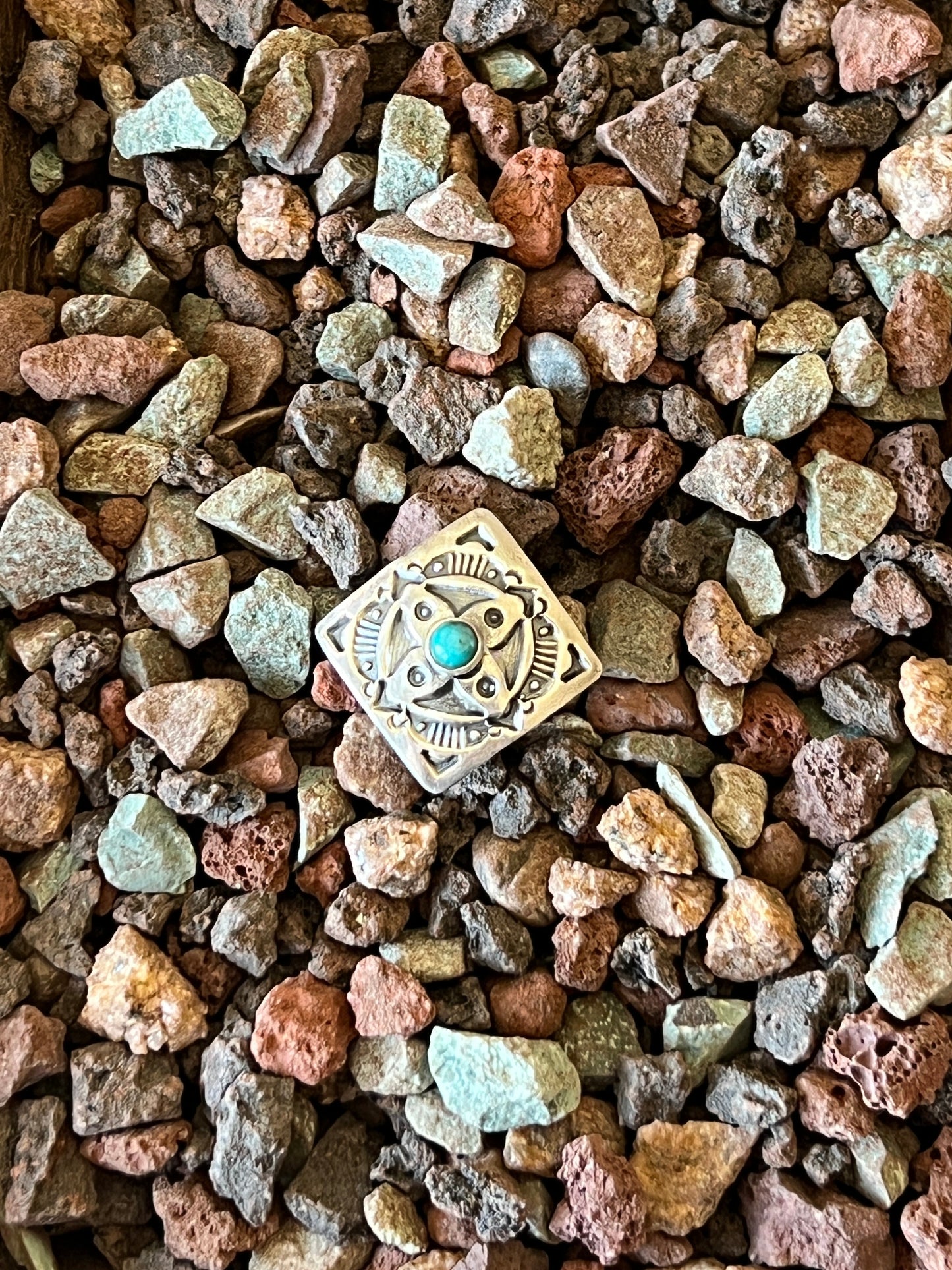 Sterling Concho Slide with Turquoise: Four Directions