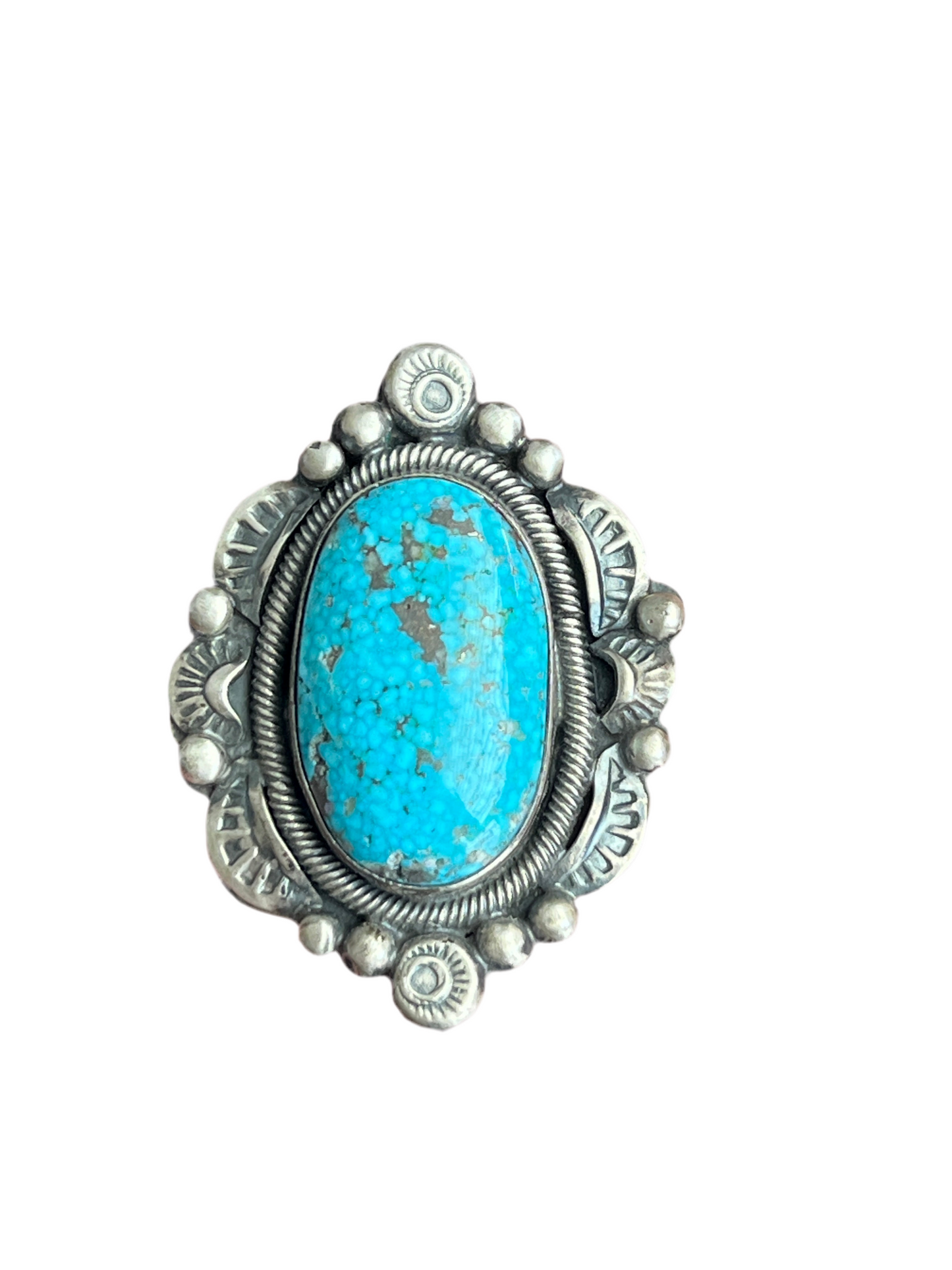 Handcrafted Sterling Silver and Natural Kingman Web Ring by Boyd Ashley, Size 8