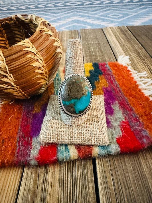 Handcrafted Turquoise & Sterling Silver Ring by Patrick Yazzie Size 10.5