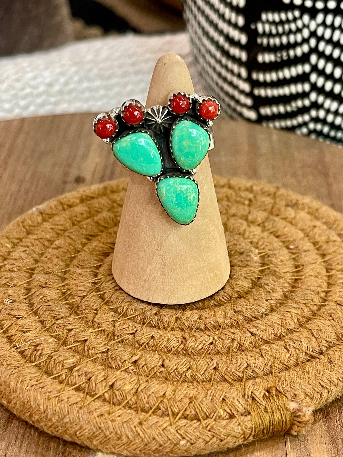 Beautiful Handmade Sterling Silver & Kingman Turquoise Adjustable Ring