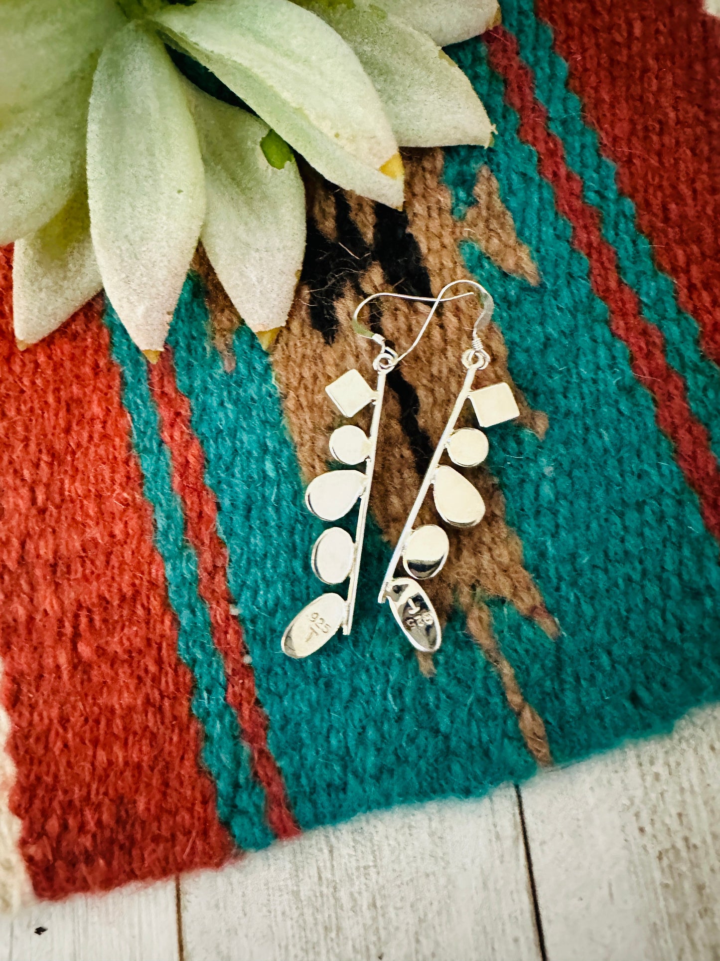 Navajo Multi Stone & Sterling Silver Inlay Dangle Earrings