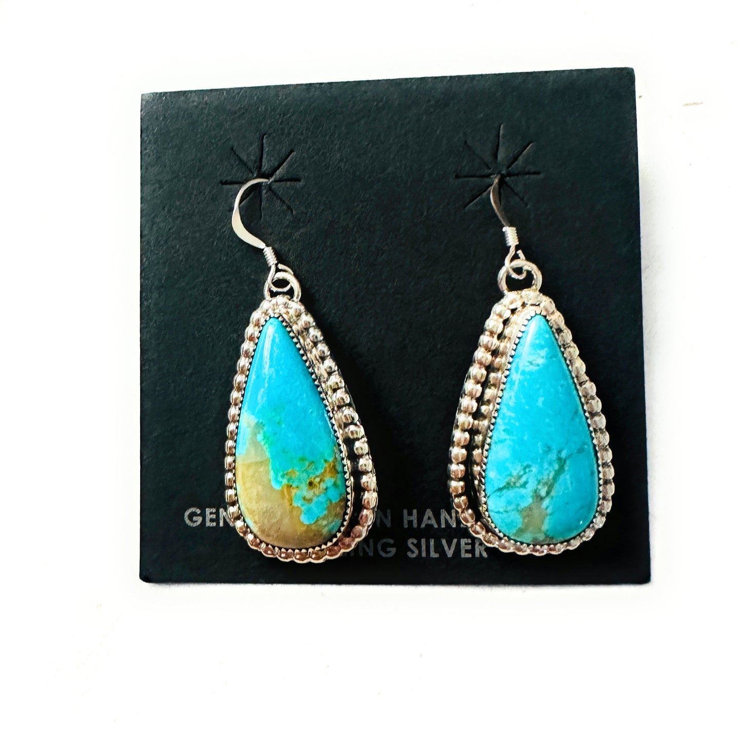 Navajo Turquoise & Sterling Silver Dangle Earrings Signed