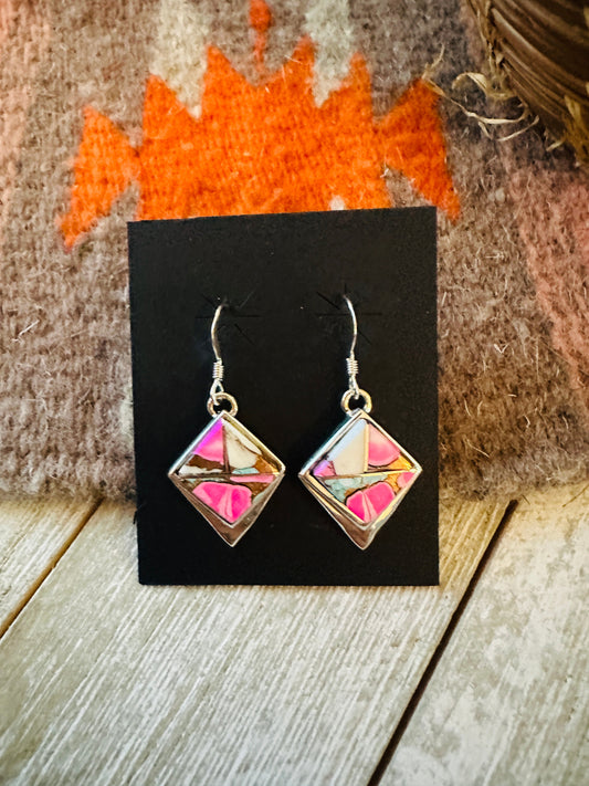 Handcrafted Cotton Candy and Sterling Silver Inlay Dangle Earrings