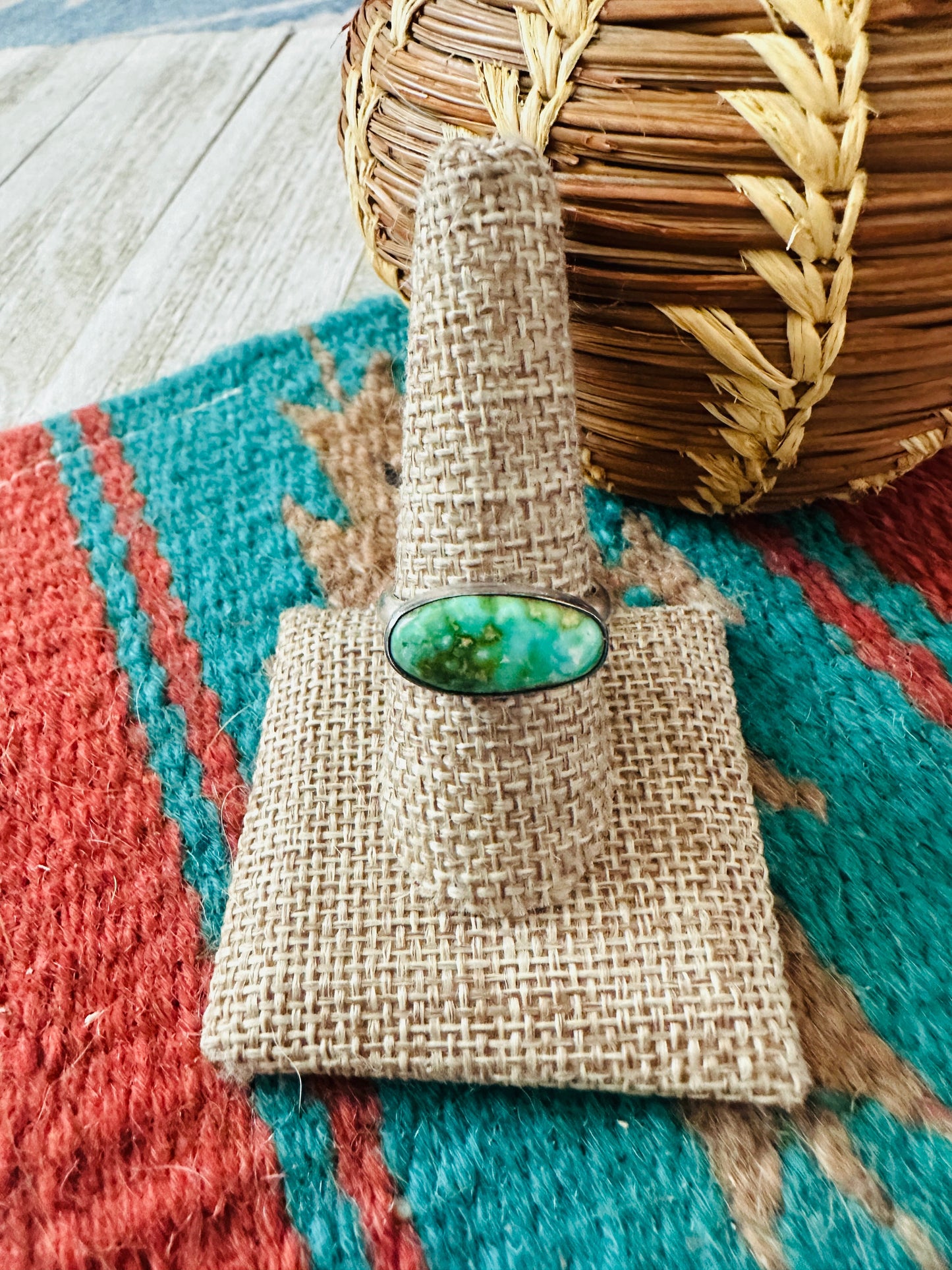 Handcrafted Sterling Silver & Sonoran Mountain Turquoise Band Ring Size 9