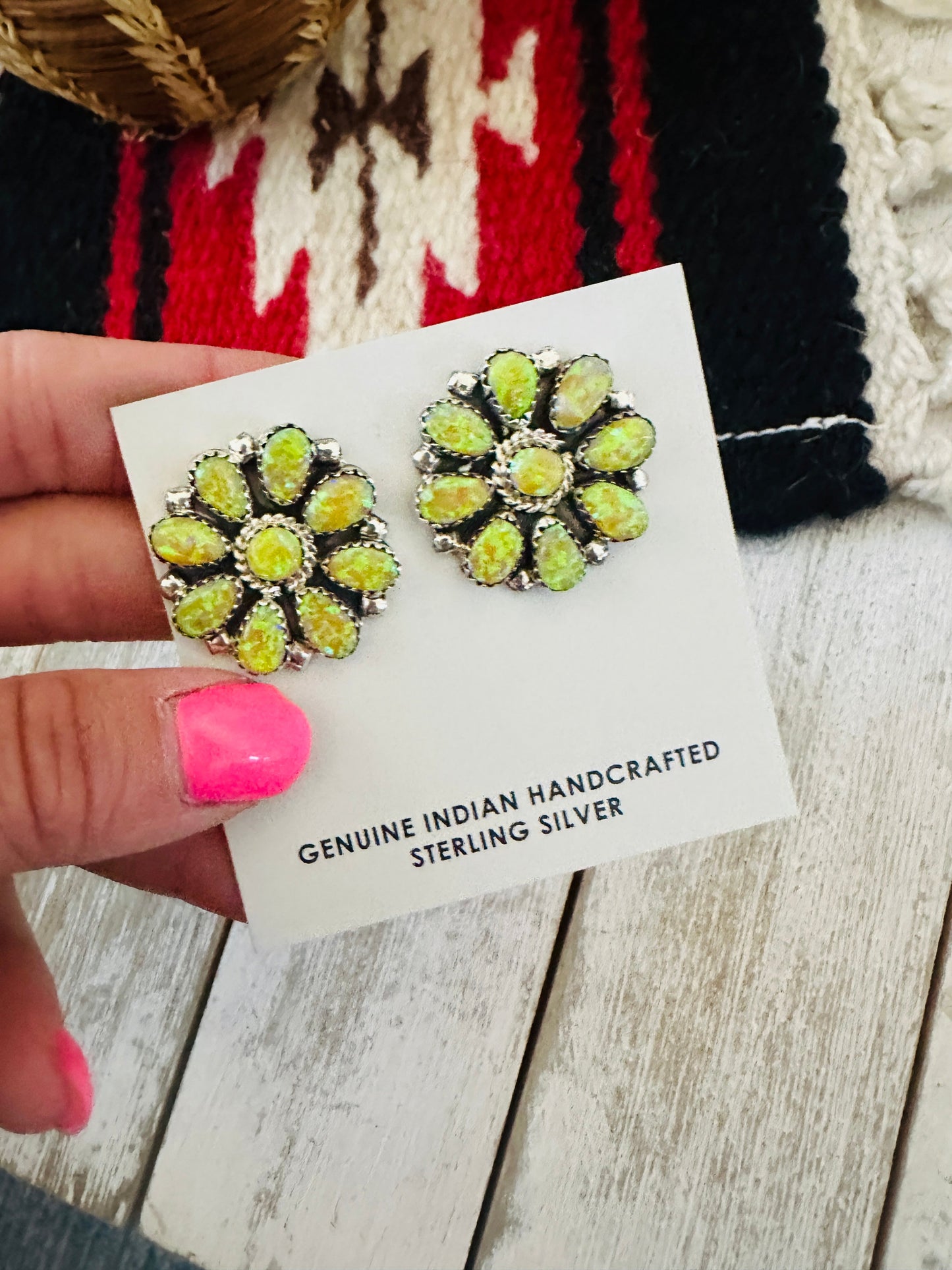 Handcrafted Yellow Opal & Sterling Silver Cluster Post Earrings