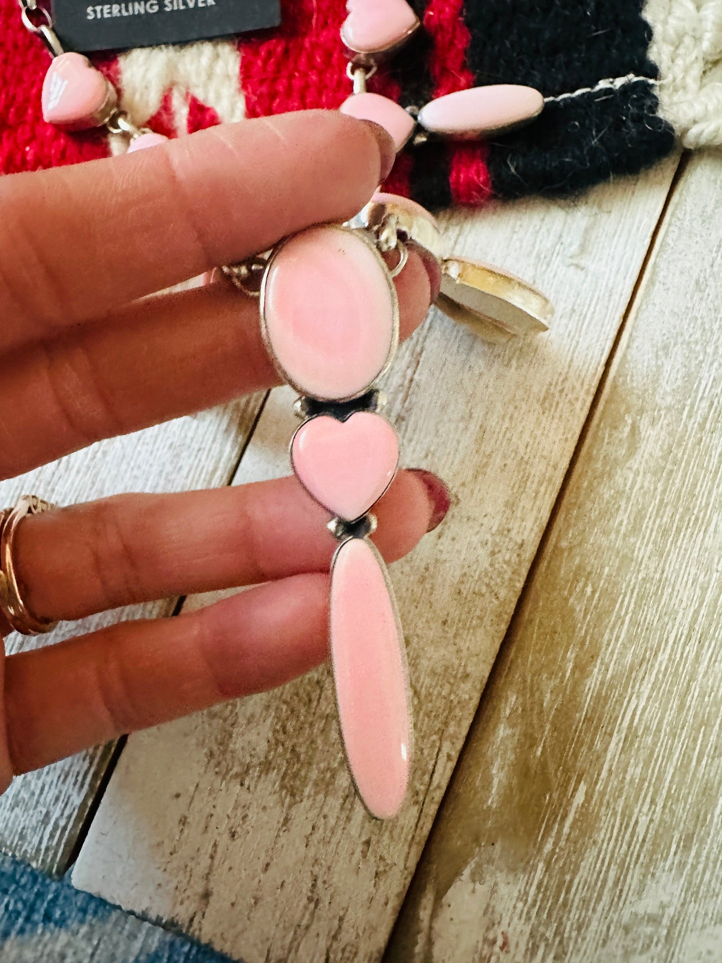 Handcrafted Queen Pink Conch & Sterling Silver Heart Necklace Set