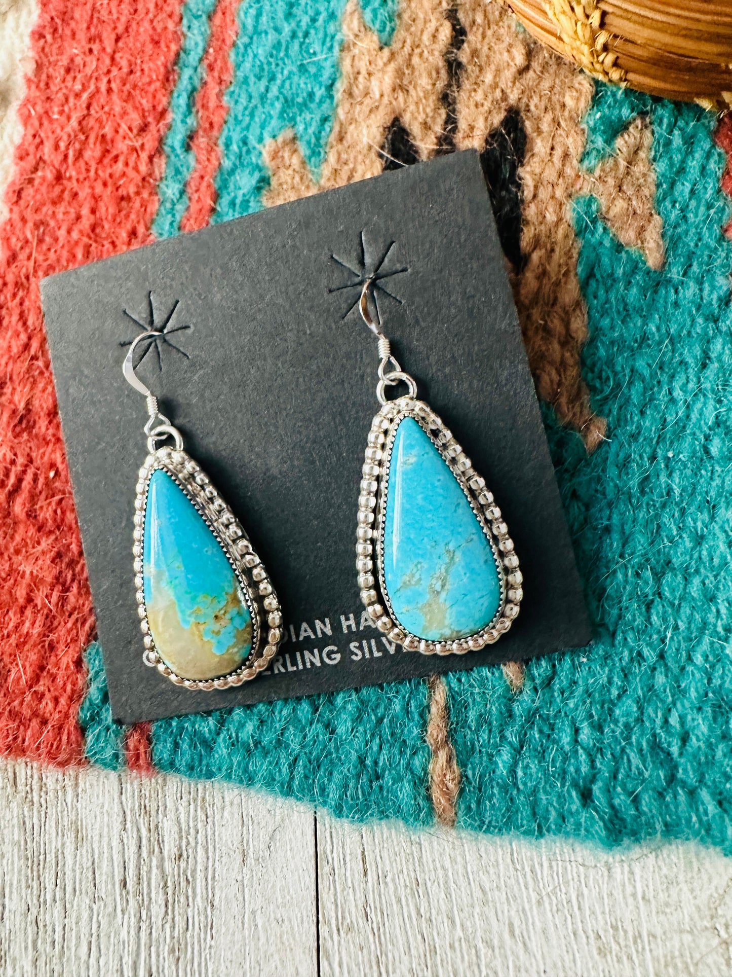 Navajo Turquoise & Sterling Silver Dangle Earrings Signed