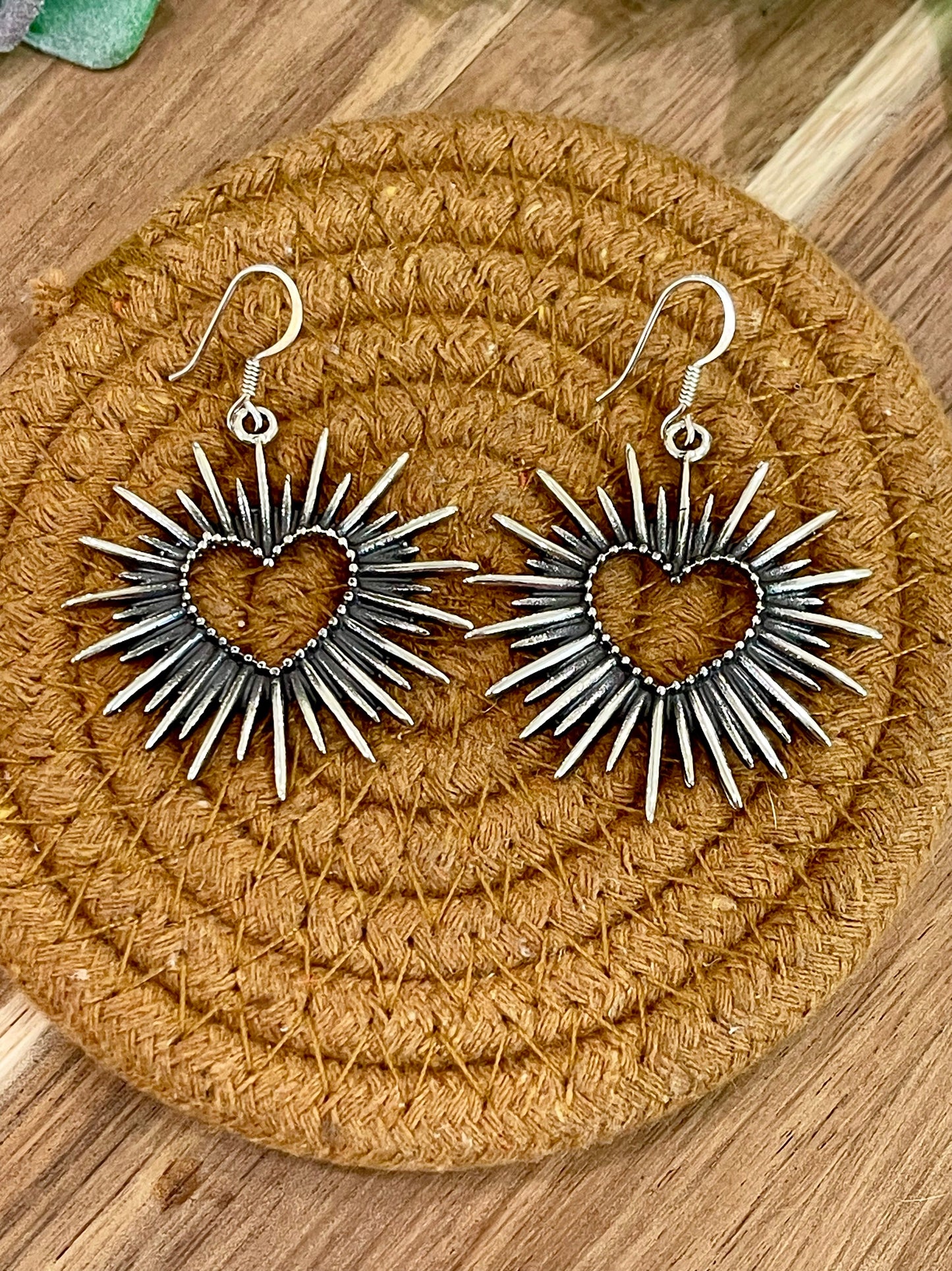 Handmade In Mexico Sterling Silver , Heart Dangle Earrings