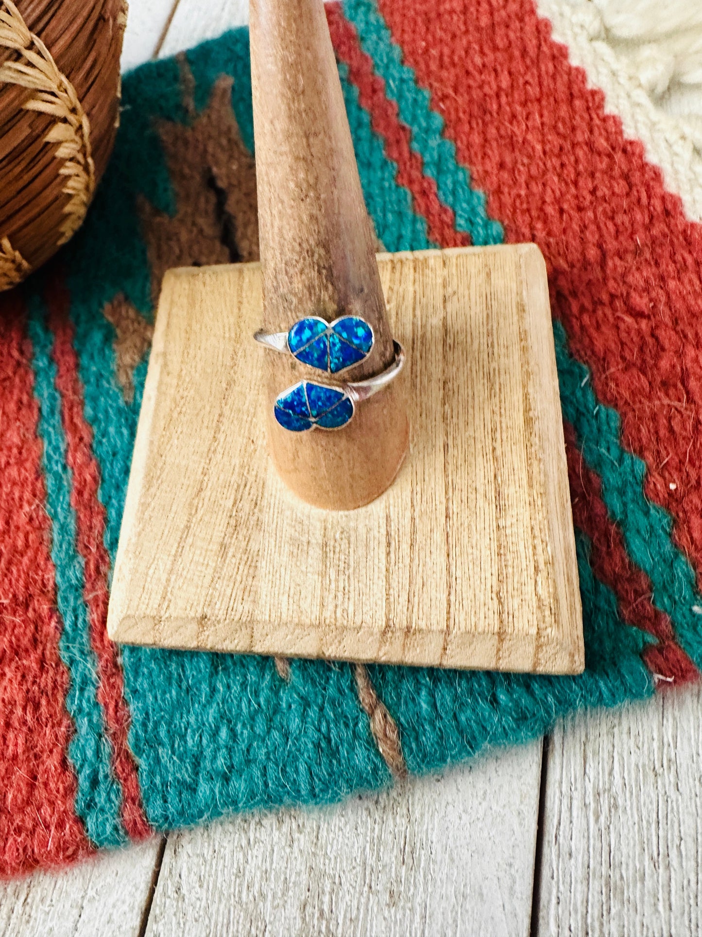 Handcrafted Sterling Silver & Blue Opal Heart Adjustable Ring