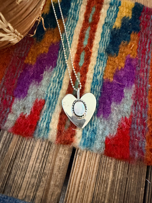 Handcrafted Sterling Silver & Mother of Pearl Heart Pendant by Joseph Martinez