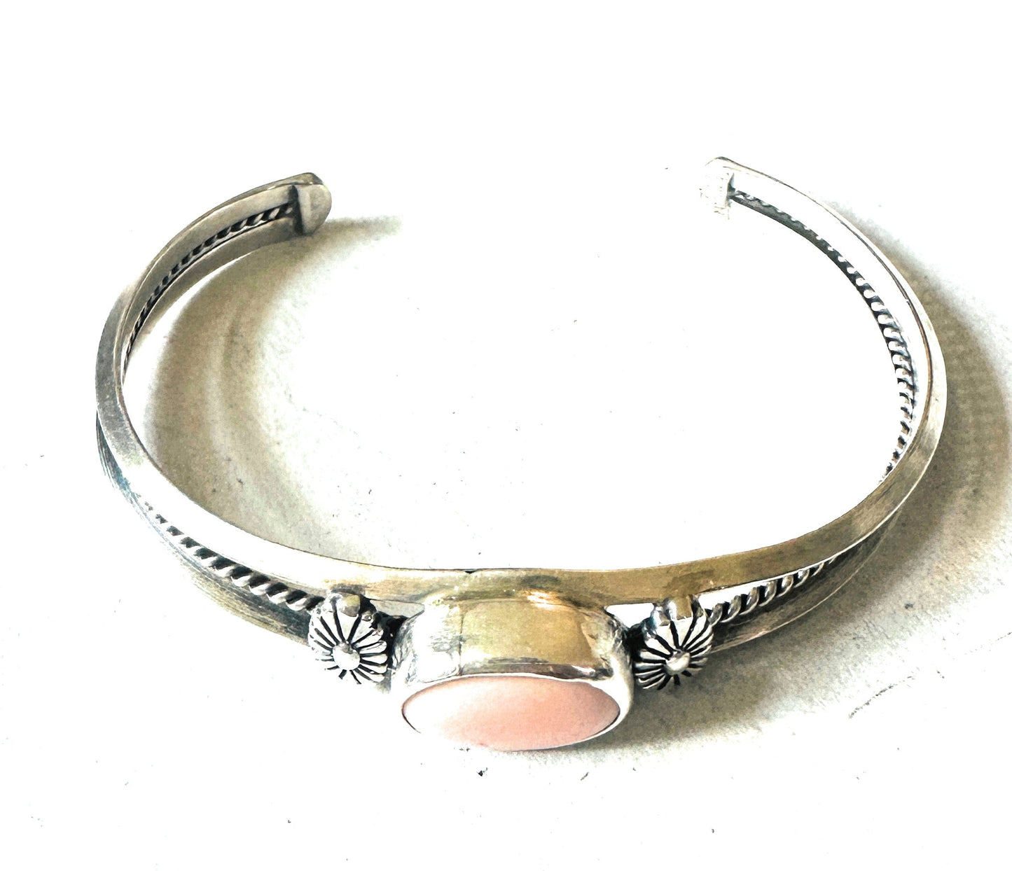 Queen Pink Conch Shell & Sterling Silver Cuff Bracelet