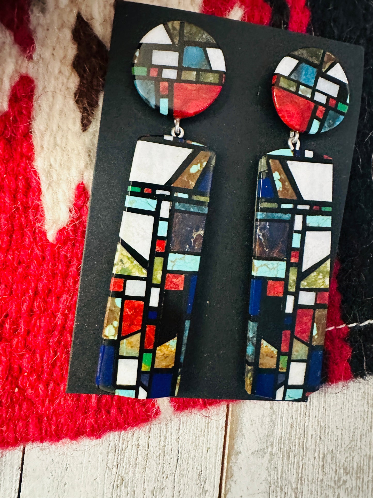 Handcrafted Multi Stone Inlay Dangle Earrings