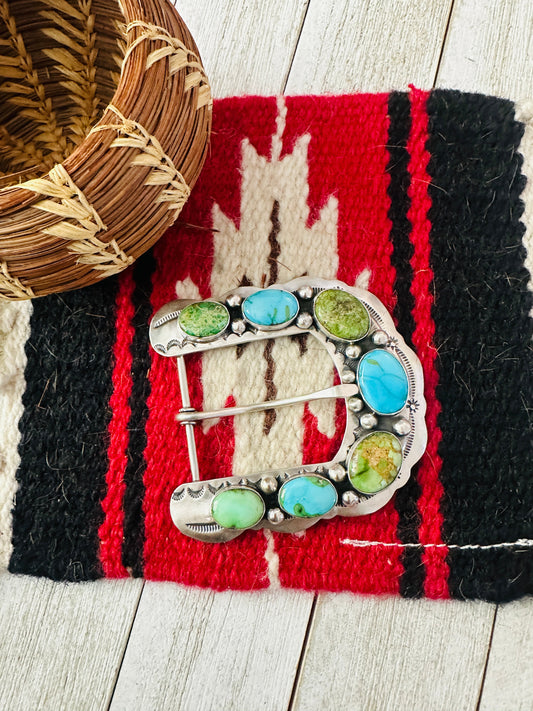 Handcrafted Turquoise & Sterling Silver Belt Buckle by Russell Sam