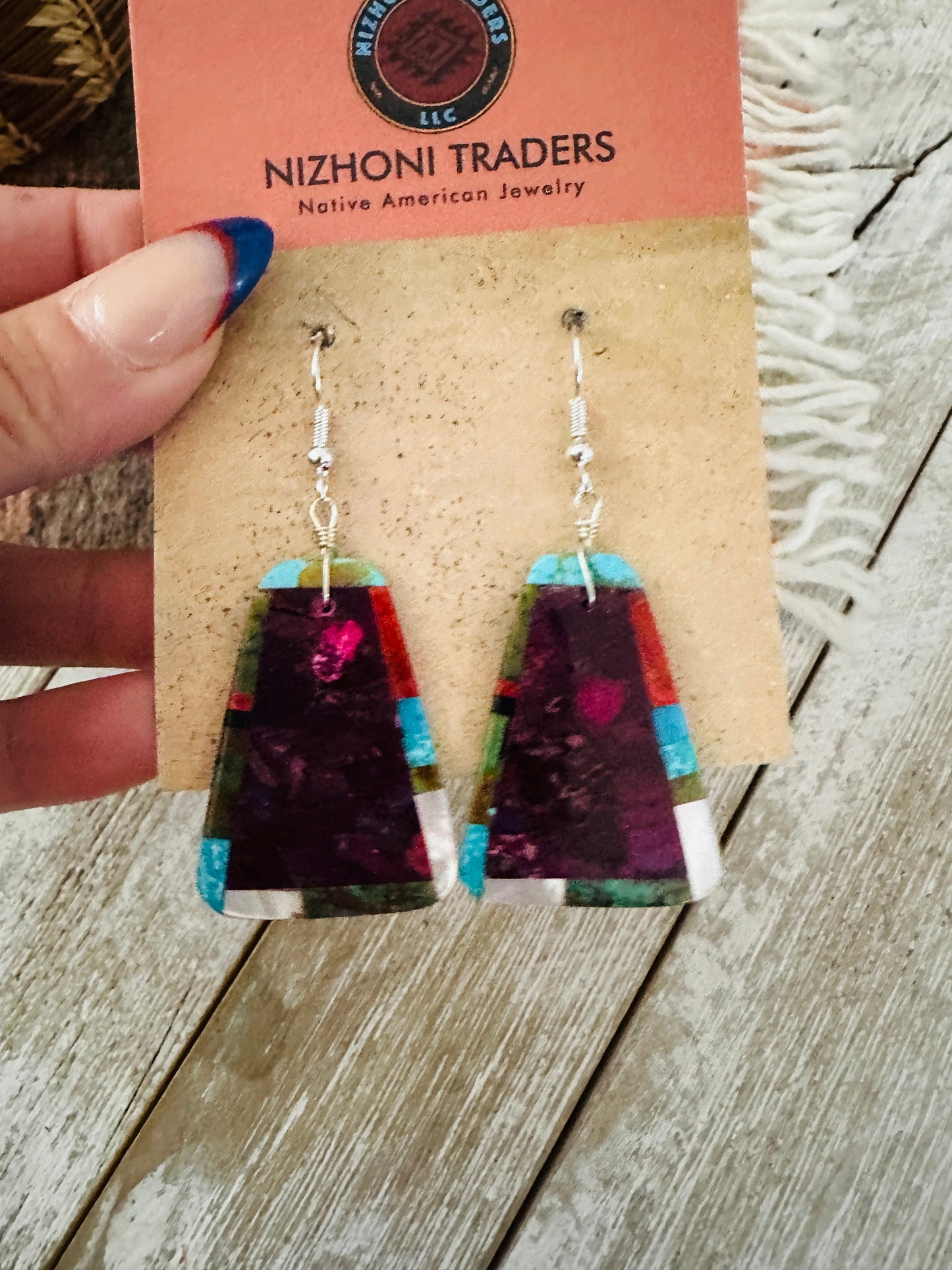 Handcrafted Multi Stone Inlay Dangle Earrings