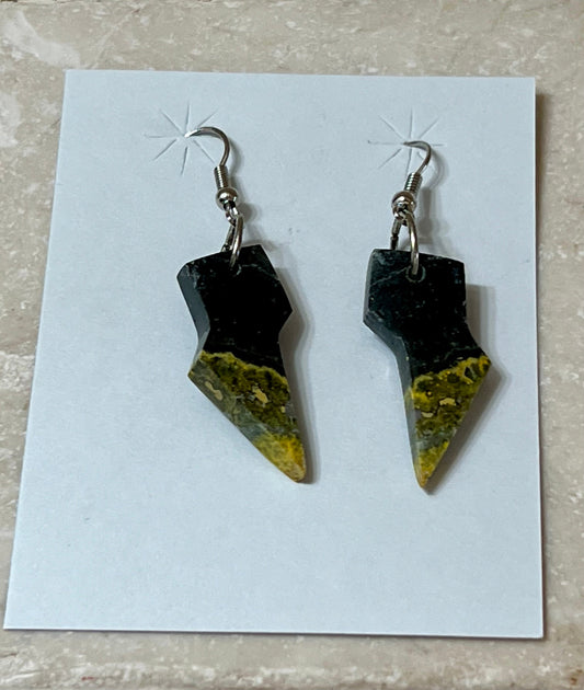 Handcrafted Bumblebee & Sterling Silver Lightning Bolt Slab Earrings