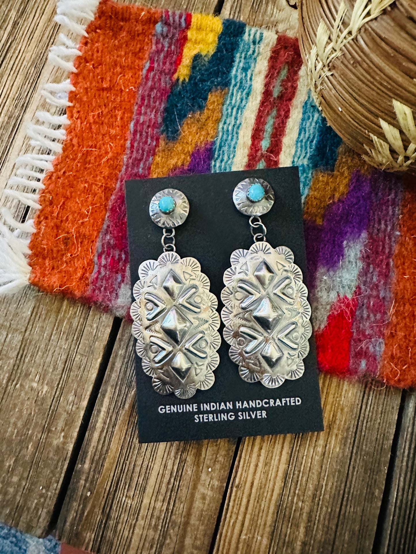 Handcrafted Turquoise & Sterling Silver Concho Dangle Earrings