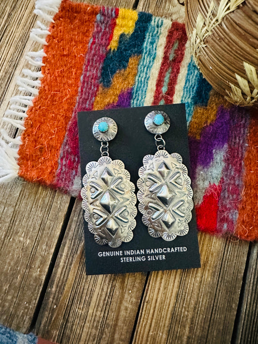 Handcrafted Turquoise & Sterling Silver Concho Dangle Earrings