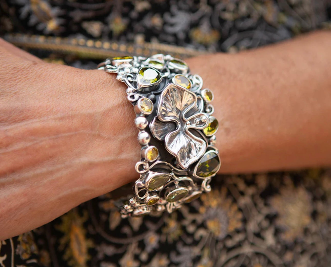 Orchid Sterling Silver Cuff with Crystals