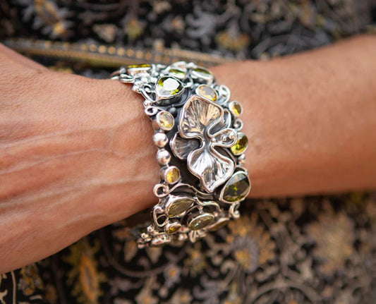 Orchid Sterling Silver Cuff with Crystals