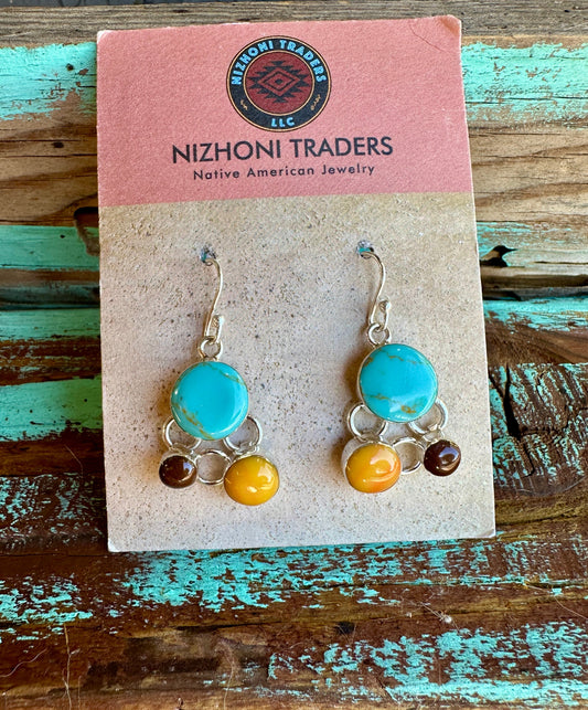 Turquoise & Spiny Circle Sterling Silver DangleEarrings