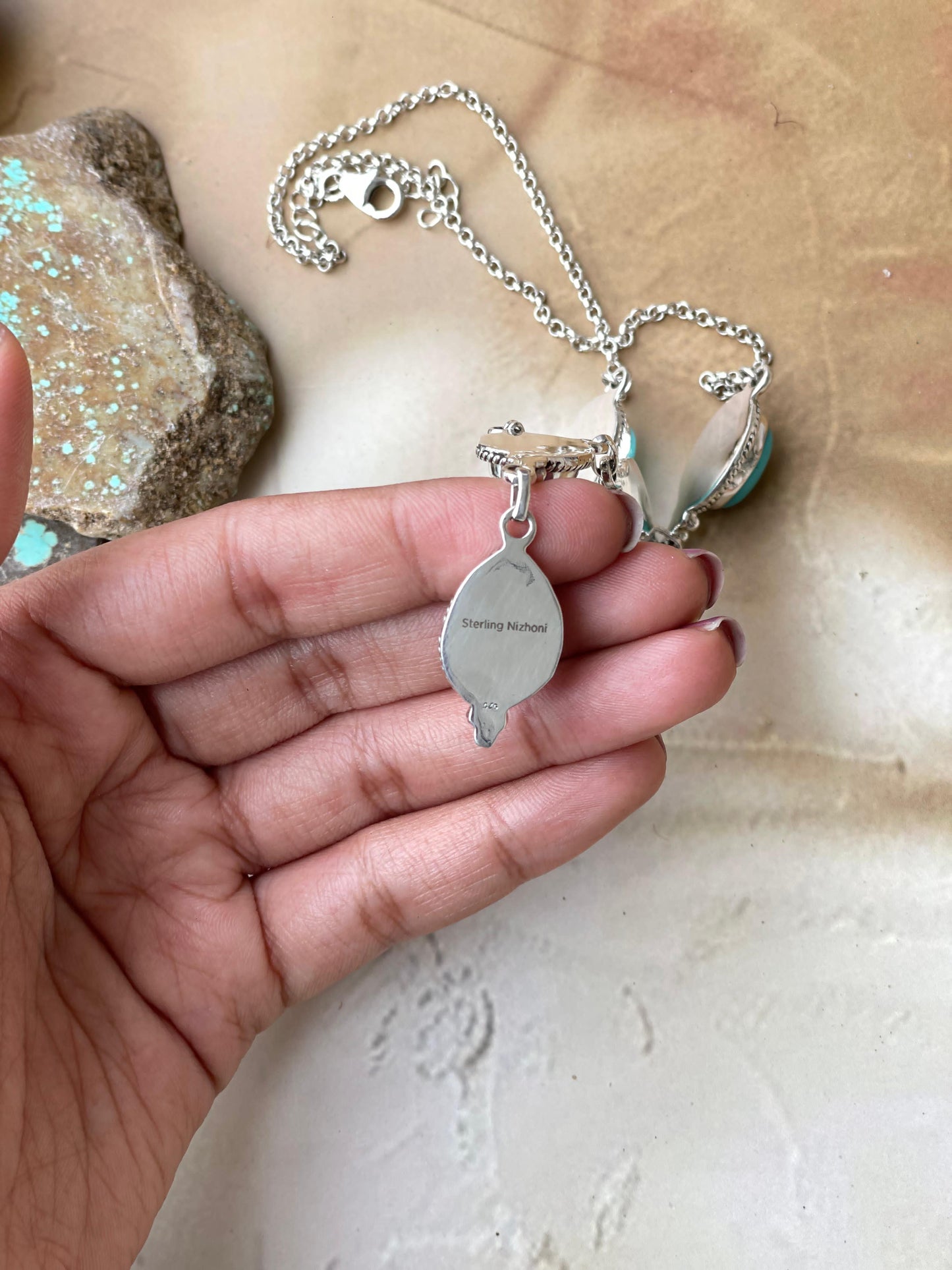 Handmade Sterling Silver, Turquoise, Violet Frost, Dahlia Rose Lariat  Necklace