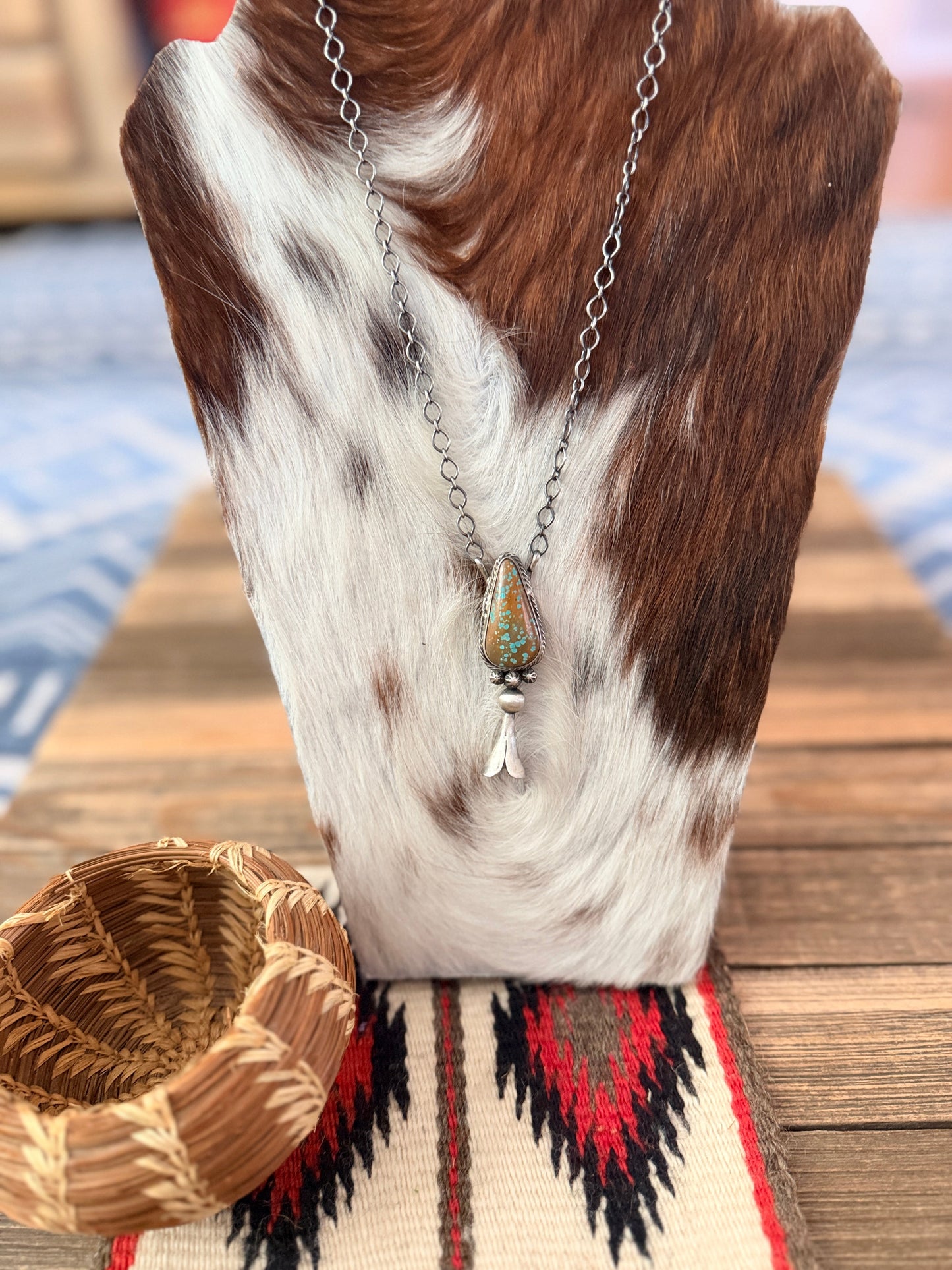Handcrafted Number 8 Turquoise & Sterling Silver Blossom Necklace by Sheila Becenti