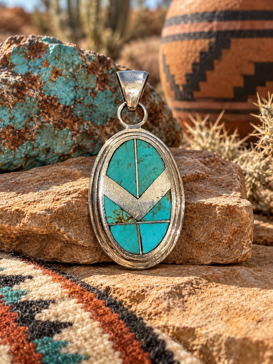 Handcrafted Turquoise 8 & Sterling Silver Oval Pendant