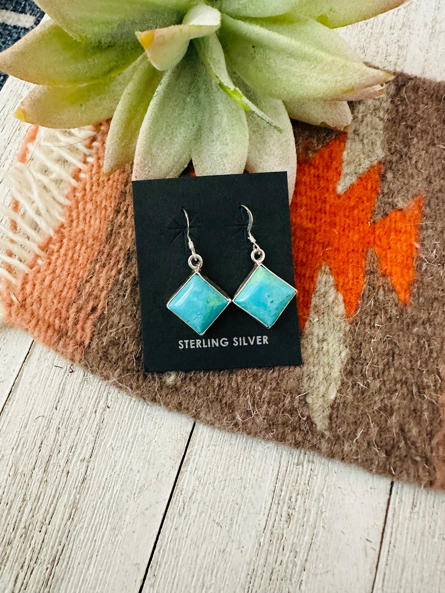 Navajo Turquoise and Sterling Silver Square Dangle Earrings