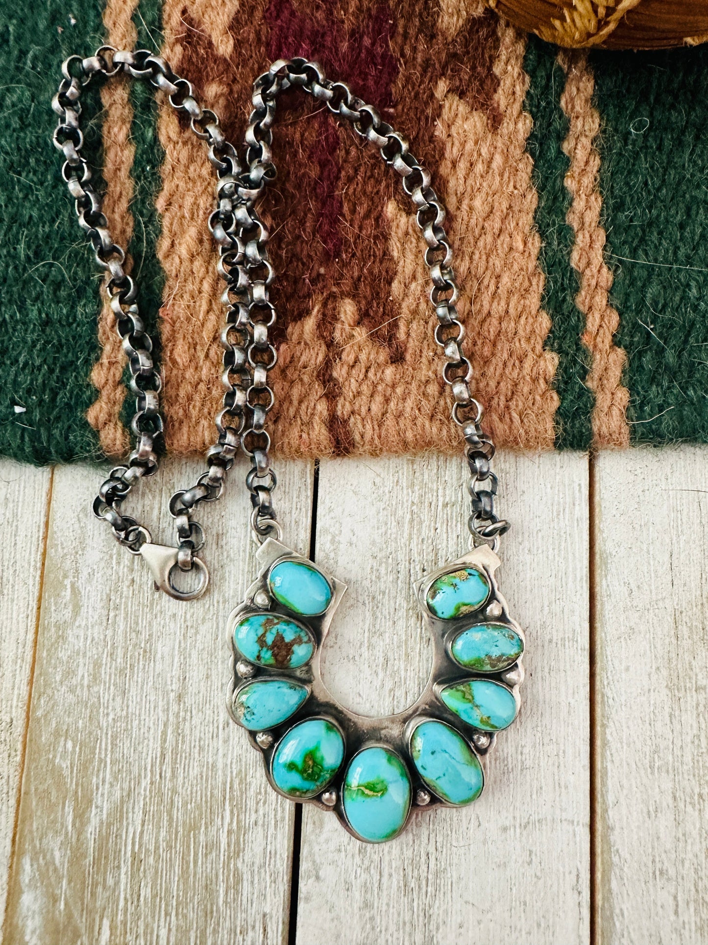 Navajo Sonoran Mountain Turquoise & Sterling Silver Horseshoe Necklace