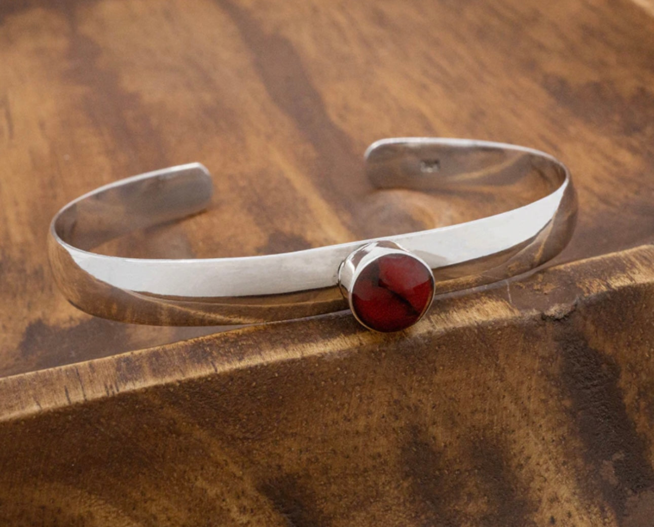 Simple Cuff Red Jasper Sterling Silver Bracelet