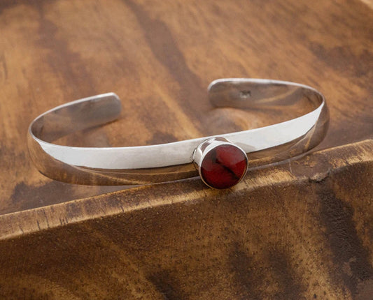 Simple Cuff Red Jasper Sterling Silver Bracelet
